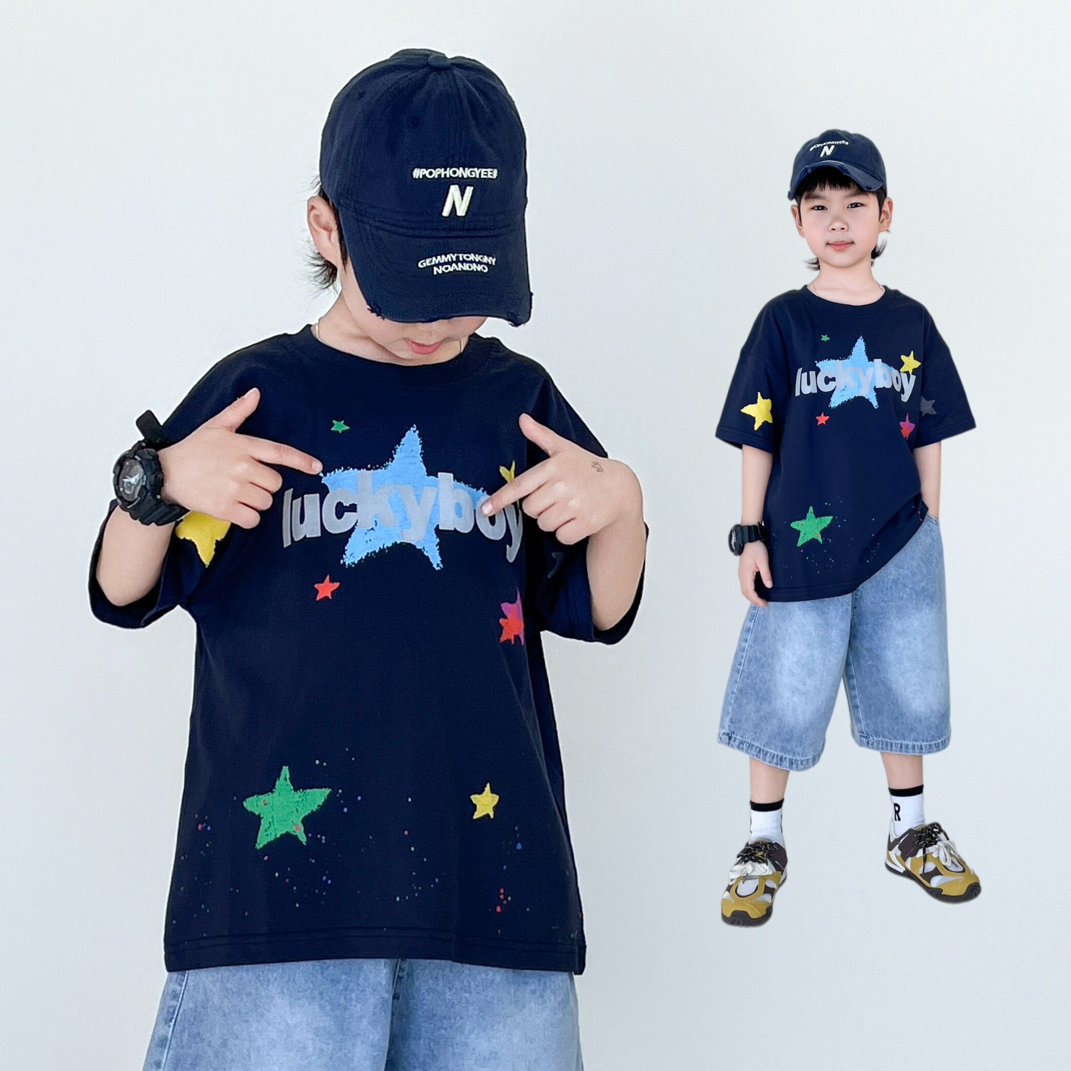 儿童短袖T恤2026夏季美式星星男童潮酷街舞上衣