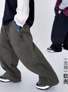 男童裤子春装新款户外风全棉软壳机能冲锋裤儿童工装裤男孩长裤潮