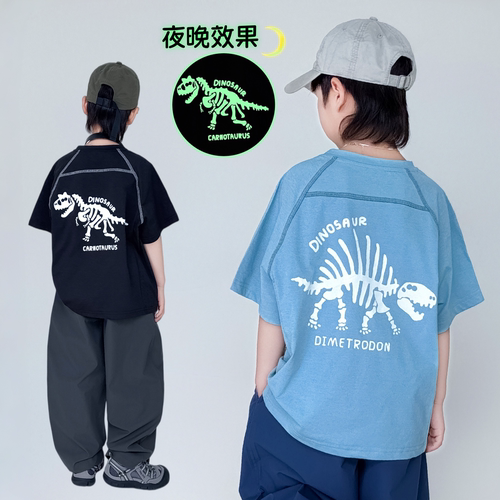 夜光恐龙男童短袖T恤透气孔运动