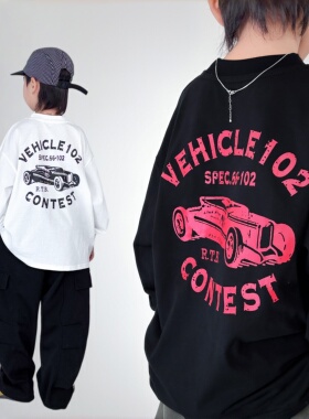 儿童长袖t恤春秋装新款男童打底衫中大童帅气男孩赛车时髦上衣潮