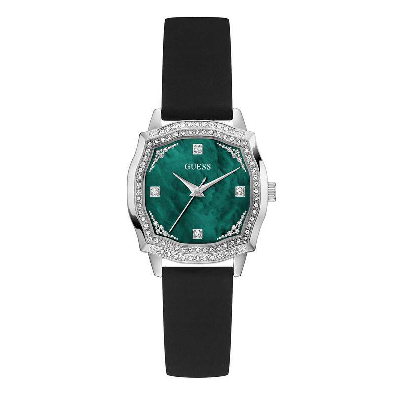 代购GUESS男士腕表指针夜光日期计时方形银色硅胶防水商务日常