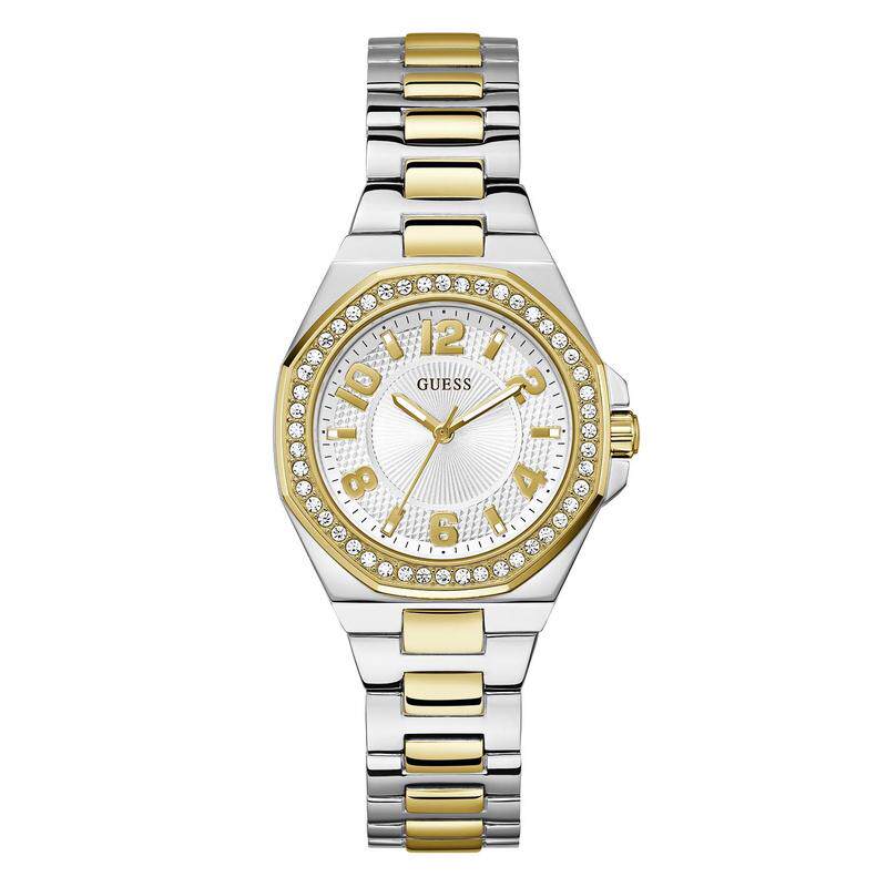 代购GUESS女士腕表计时夜光日期防水双色钢带镶钻商务约会手表