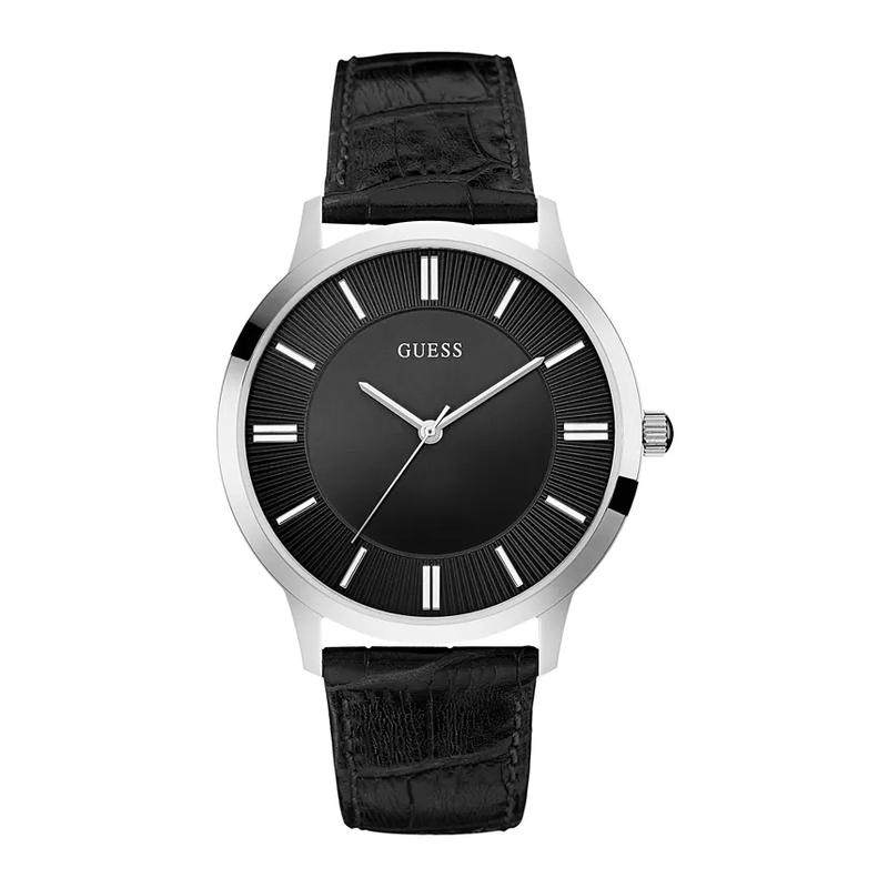 代购GUESS男士腕表计时夜光日期防水皮带黑色金属商务休闲手表