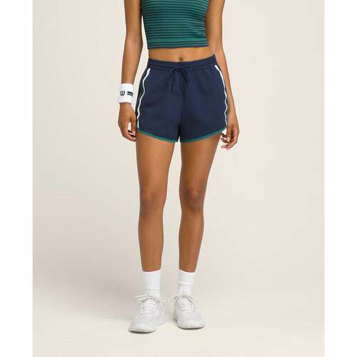 代购Wilson女士网球短裤快干弹性面料可调节腰围透气舒适深蓝色