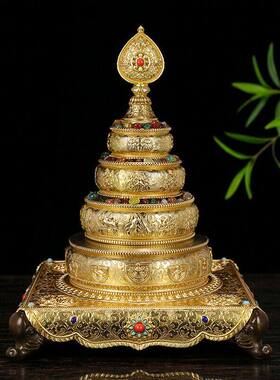 慧宝37供曼扎盘F款黄铜优质曼茶盘带四方形托盘家居供奉装饰摆件