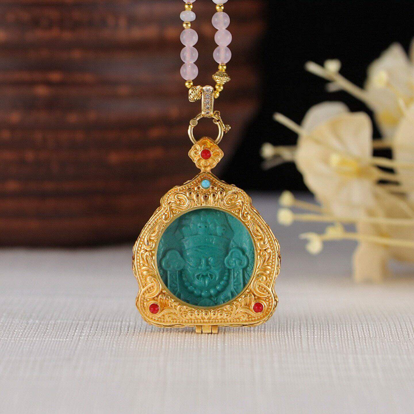 绿松石扎基拉母佛像项链毛衣链挂件吊坠泥擦擦唐卡民族风吊坠项坠