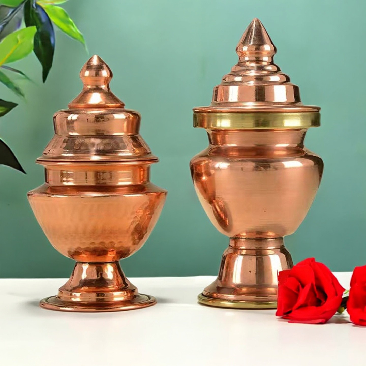 红铜米盒素面拉丝工艺青稞双层米罐储物宝瓶佛堂家用供奉用品摆件