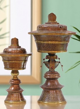 尼泊尔进口手工紫铜酥油灯座供奉灯盏长明灯酥油防风供灯大号小号