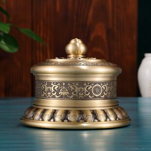 黄铜手动指捻转轮转筒吉祥八宝小指捻摆件莲花底座转筒转轮经筒