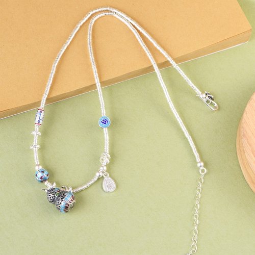 藏式复古足银景泰蓝葫芦项链