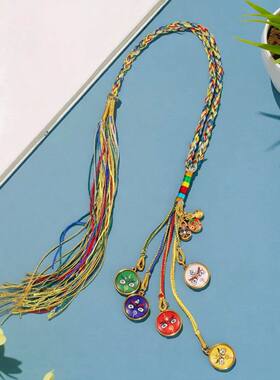 全手工编织彩绘五路财神唐卡嘎乌盒车挂件热贡唐卡佛眼指尖配饰