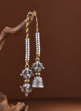 S925银精工五色手工diy编绳金刚铃杵吊坠手串配饰六字挂件吊配饰