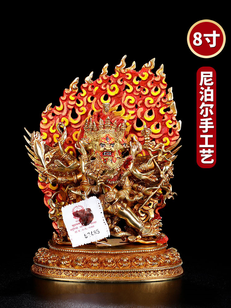 尼泊尔手工纯铜马头明王佛像全鎏金马头金刚8寸密宗居家供奉摆件