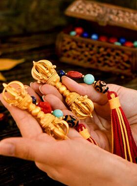 黄铜镀金手持九股金刚杵五股金刚杵宝杵摆件随身把玩饰品手把件