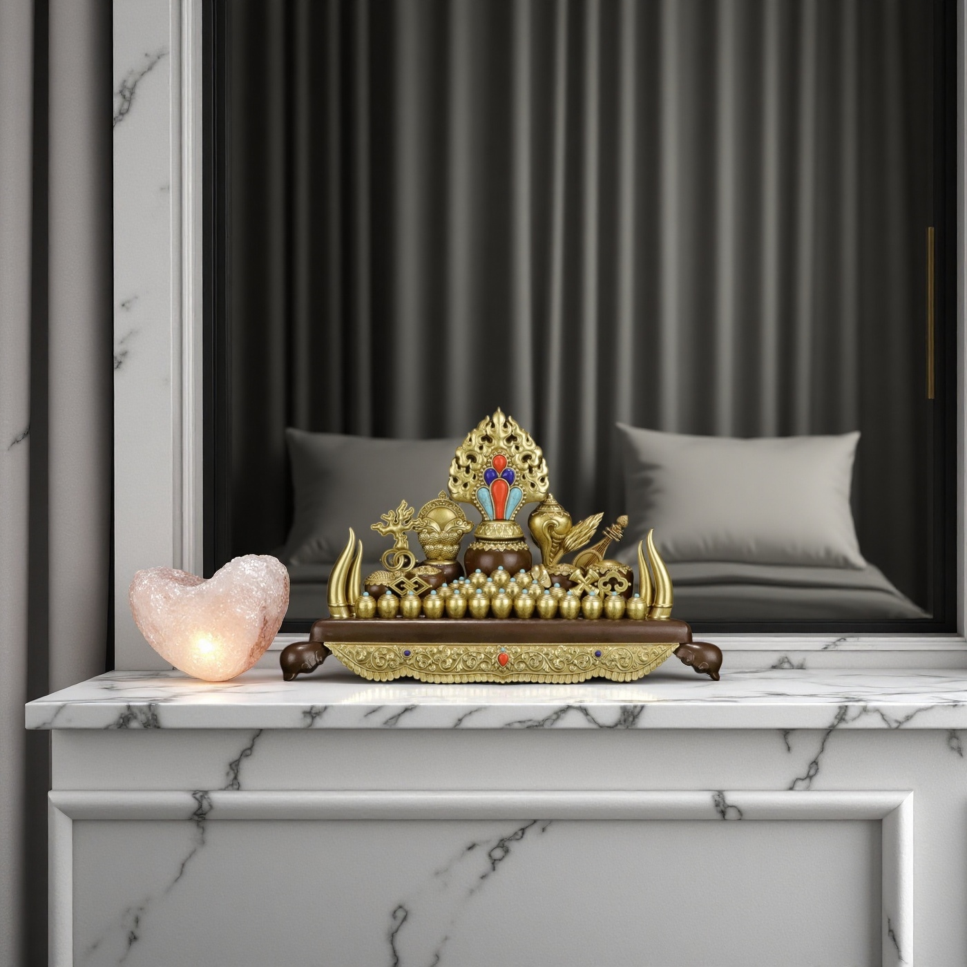 慧宝五妙欲曼扎盘地藏王宝瓶护法杯供水杯八吉祥八瑞物底座卧香炉