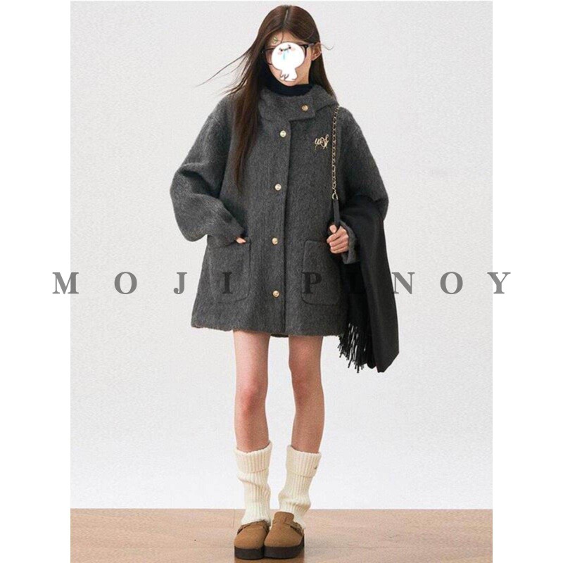 冬季羽绒服内胆深灰色毛呢外套