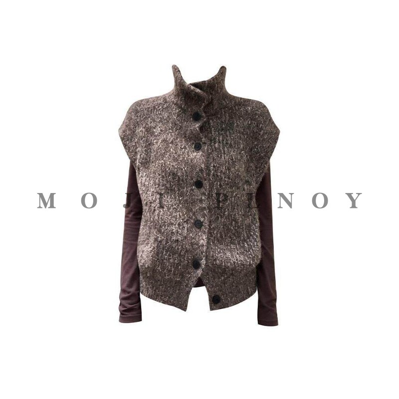 MOJI PLNOY韩系日系学院风立领针织马甲背心女冬季宽松叠穿打底衫
