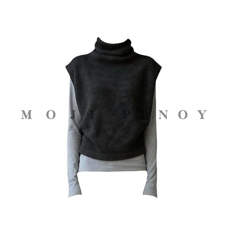 MOJI PLNOY灰色羊毛针织马甲女外穿冬季2025新款爆款叠穿背心马夹