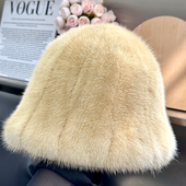 水貂毛渔夫帽冬季 皮草帽子女秋冬韩版 可调节显脸小百搭日系盆帽女