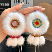 内蒙古鄂温克族钻太阳花挂链传统非遗手工水貂毛双面车挂件挂饰女