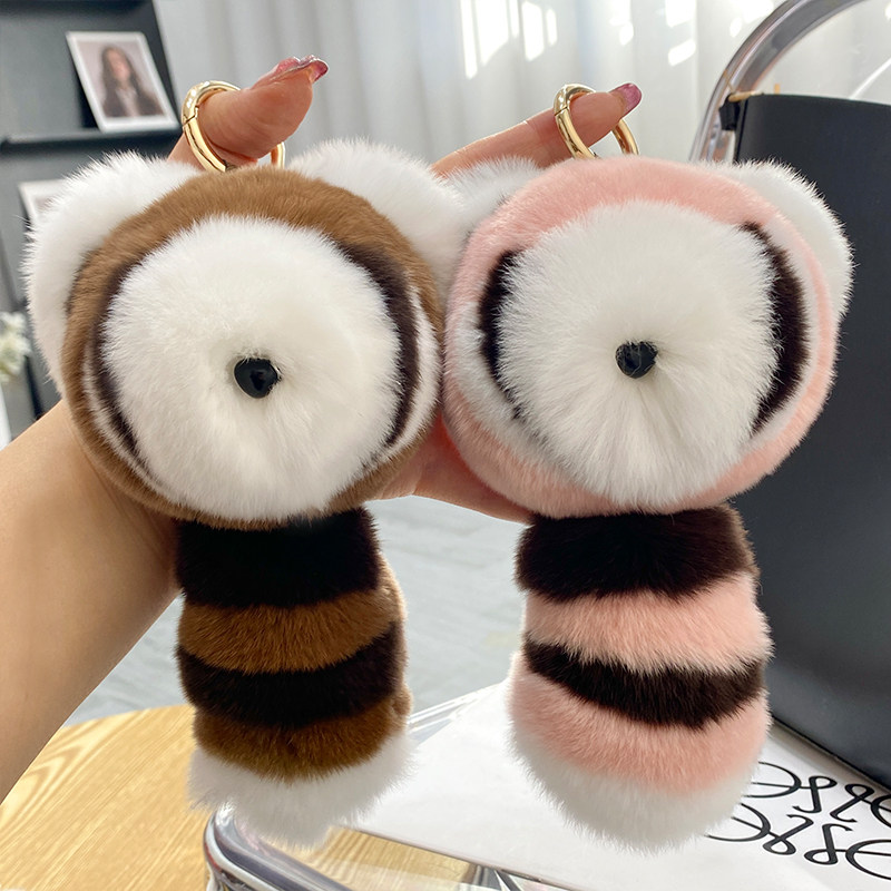 CUTE LITTLE RACCOON REAL OTTER RABBIT FUR CAR KEYCHAIN PENDANT INS PLUSH DOLL SCHOOL BAG BAG ORNAMENT GIRL