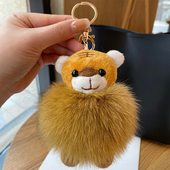 真狐狸毛小老虎汽车钥匙扣挂饰可爱毛绒球公仔书包包挂件生日礼物