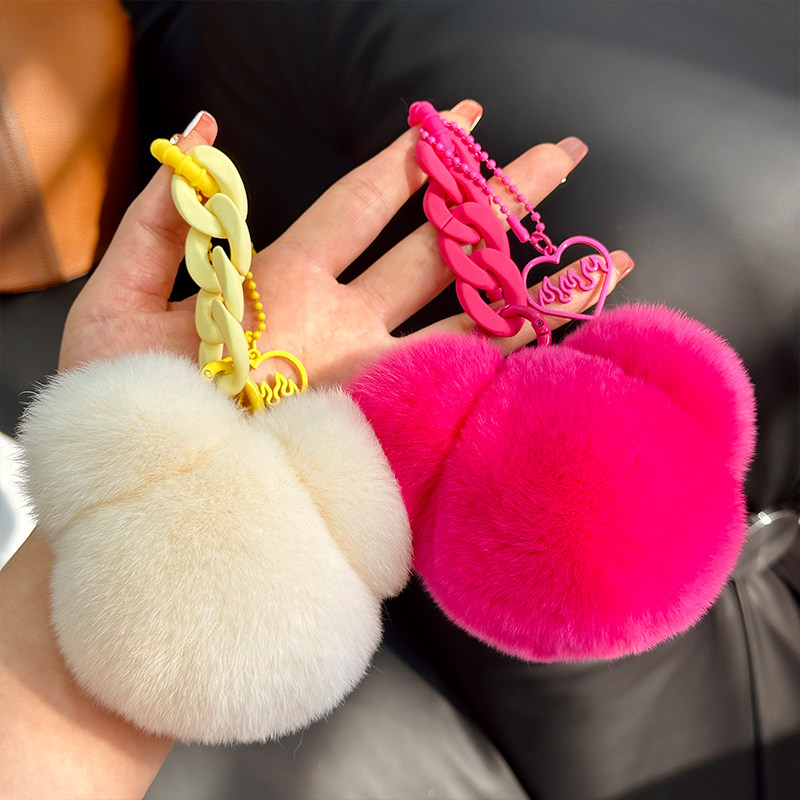 韩国创意真獭兔毛绒米奇硅胶链条汽车钥匙扣挂件情侣书包包挂饰女