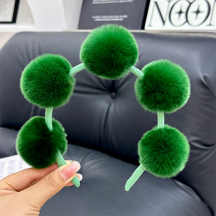 真獭兔毛洗脸发箍女彩色毛毛球头箍秋冬毛绒球可爱头饰发卡发夹女