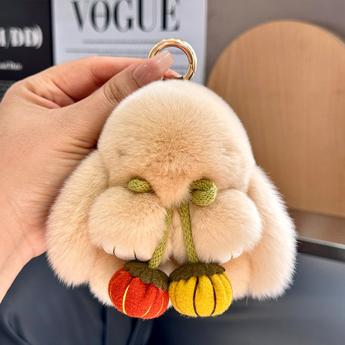 可爱獭兔毛南瓜蝴蝶结小兔子书包包挂饰毛绒公仔玩偶车钥匙扣挂件