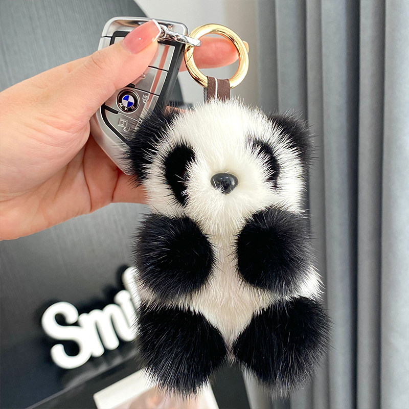 CUTE MINK HAIRY RED PANDA CAR KEY CHAIN PENDANT PLUSH DOLL DOLL SCHOOL BAG BAG PENDANT GIFT GIRL