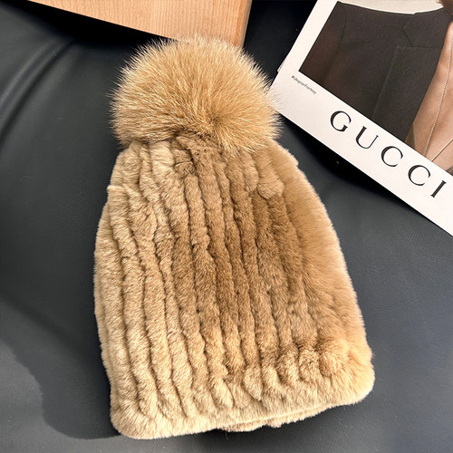 真獭兔毛针织帽子包头帽女