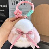 真獭兔毛国风蝴蝶结小兔子汽车钥匙扣挂件毛绒公仔玩偶书包包挂饰