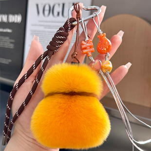 可爱獭兔毛小福袋书包包挂饰招财钱袋子暴富创意汽车钥匙扣挂件女