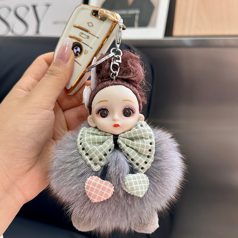 韩国ins可爱狐狸毛绒球公仔娃娃汽车钥匙扣挂件网红书包包挂饰女