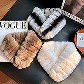 韩国双面獭兔毛围脖冬季 护颈毛领子真毛毛围巾 保暖百搭磁吸扣短款