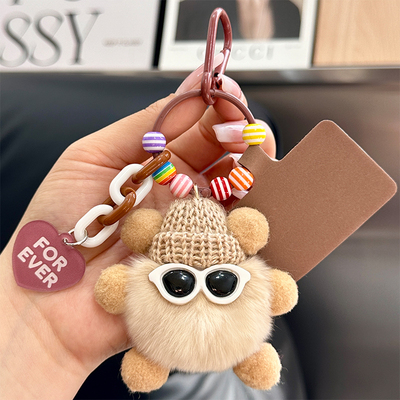 可爱獭兔毛小煤球汽车钥匙扣挂件网红丑东西毛绒公仔书包包挂饰女