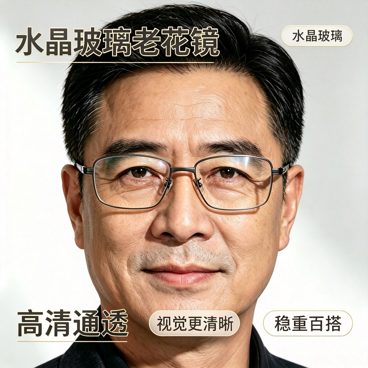 枪色水晶玻璃高清防刮老花镜
