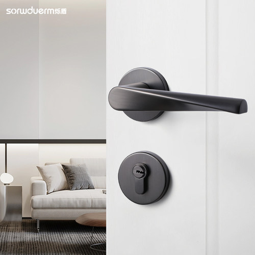 烁盾黑灰色现代门锁室内木门房门锁卧室静音磁吸分体锁家用门把手 - 封面