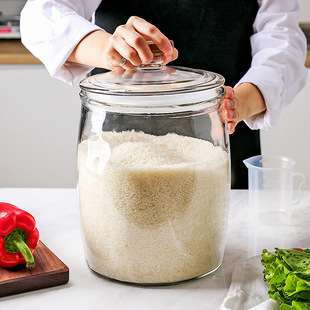 玻璃大米缸家用厨房食品收纳米桶防潮防尘储米箱杂粮密封罐20斤装