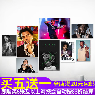 Lil baby嘻哈说唱歌手海报 网咖酒吧hiphop欧美音乐装饰墙贴纸画
