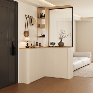 原木风入户玄关一体隔断柜客厅家用门口L型转角屏风鞋柜置物柜子