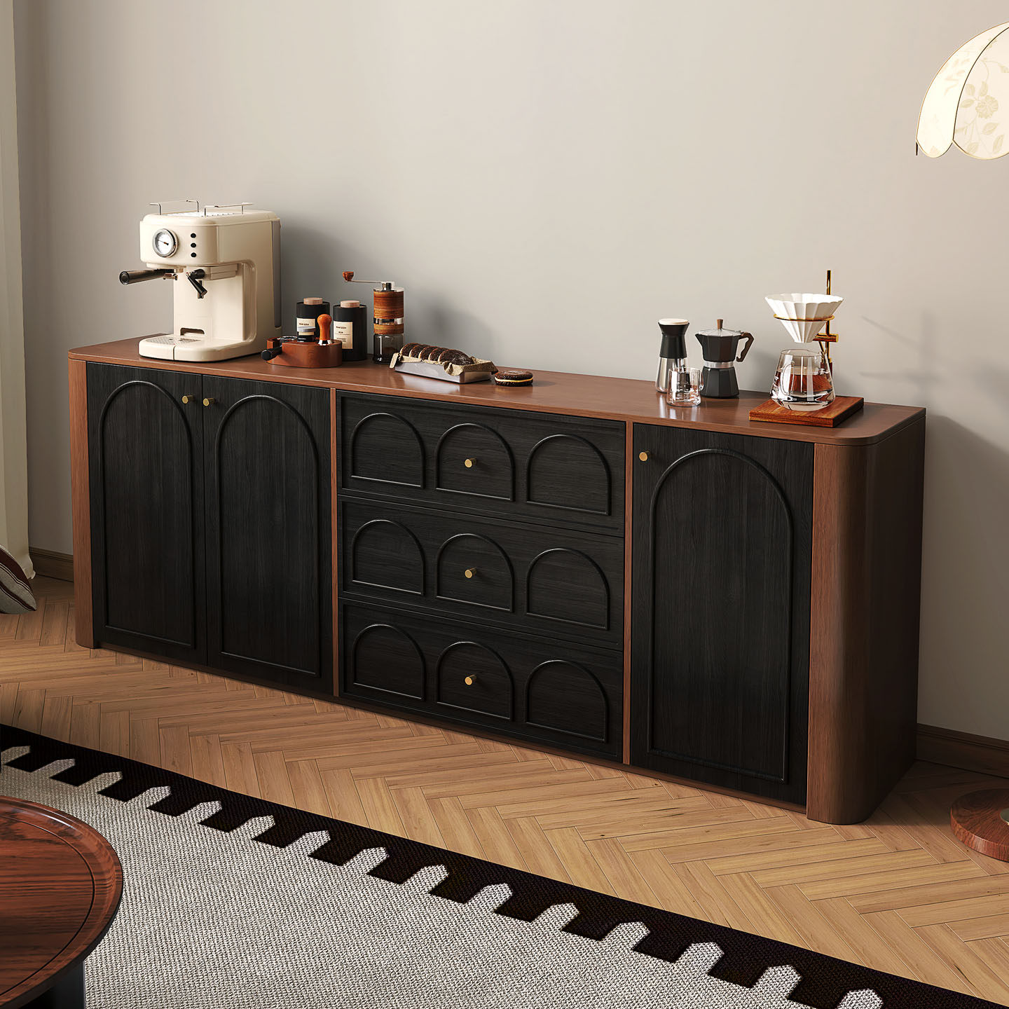 实木餐边柜靠墙一体客厅矮茶水台家用中古风复古小储物橱柜子斗柜,住宅家具,餐边柜,淘宝优惠券,粉丝福利购,淘宝优惠卷