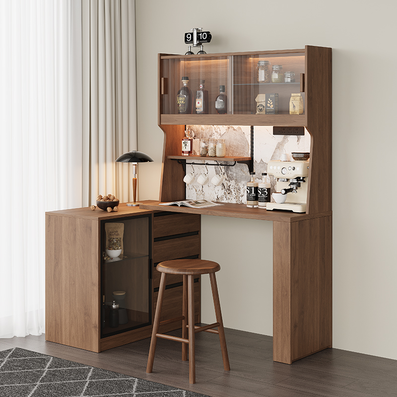 复古吧台桌家用客厅可旋转靠墙隔断餐边柜小户型折叠收纳茶水柜子