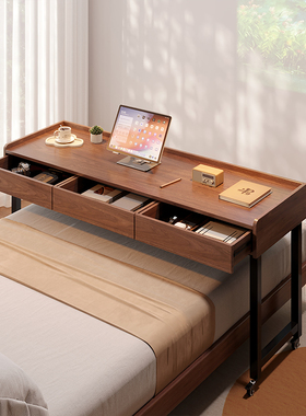 实木跨床桌可移动卧室床尾书桌梳妆台靠墙学习桌懒人床上小电脑桌