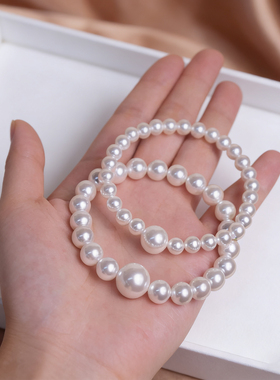 母贝珍珠手串手链女经典百搭简约弹力松紧线新中式优雅大方气质