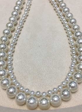 天然正圆贝壳珍珠叠戴项链双层双排链经典气质百搭小香风高级时尚