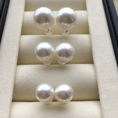 天然正圆强光贝壳珍珠耳环925纯银澳白珠光网红博主fever同款 耳钉