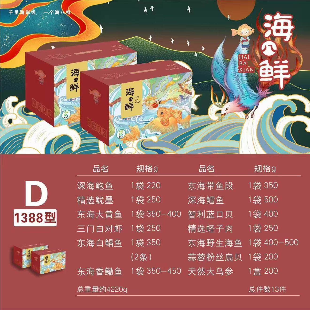 海八鲜海鲜大礼包 1388型 D提货券 更优惠折扣请咨询客服