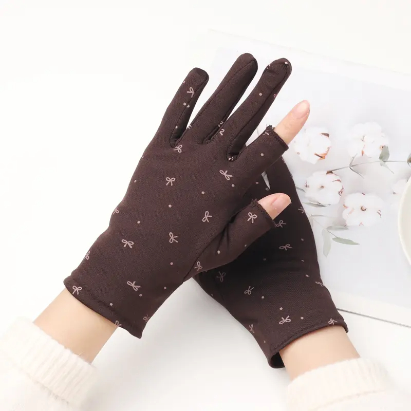 秋冬季保暖露二指加绒防寒手套女韩版弹力骑车跳舞开车工作实用
