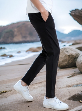 Moran legend 【单色优惠】黑色夏季薄款九分免烫微弹男小脚裤